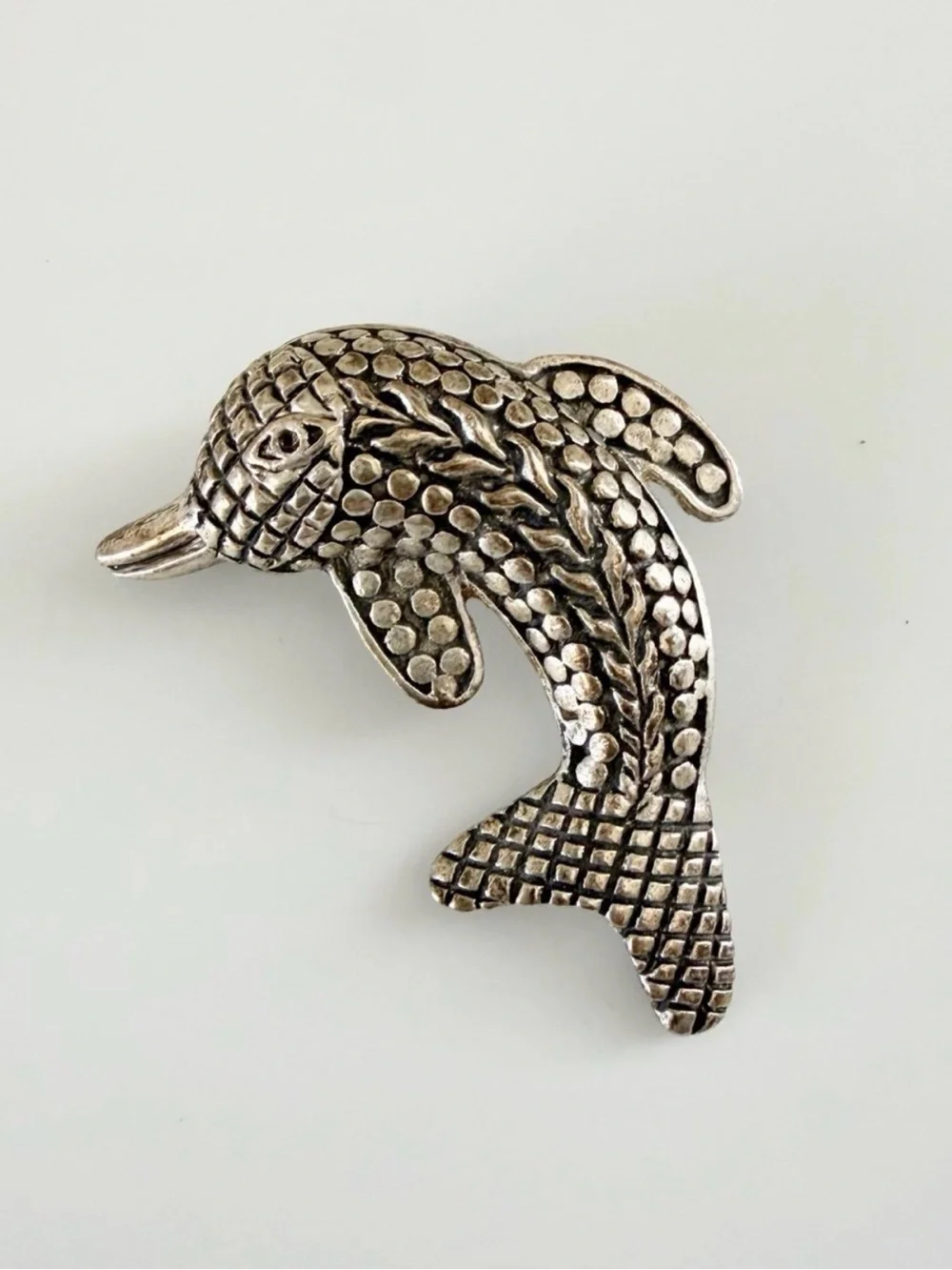 Vintage Dolphin Silver Tone Brooch Pin